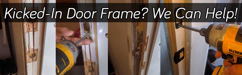 Kicked-in wooden door frame
